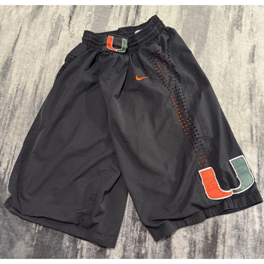 Miami Hurricanes Black Nike Authentic On Court Sewn Basketball Game Shorts Small